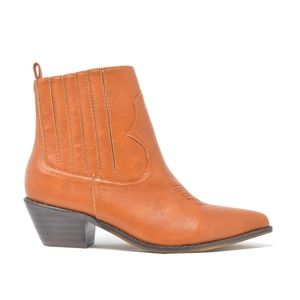 Women's Slip On Cognac Stacked Heel Ankle Bootie